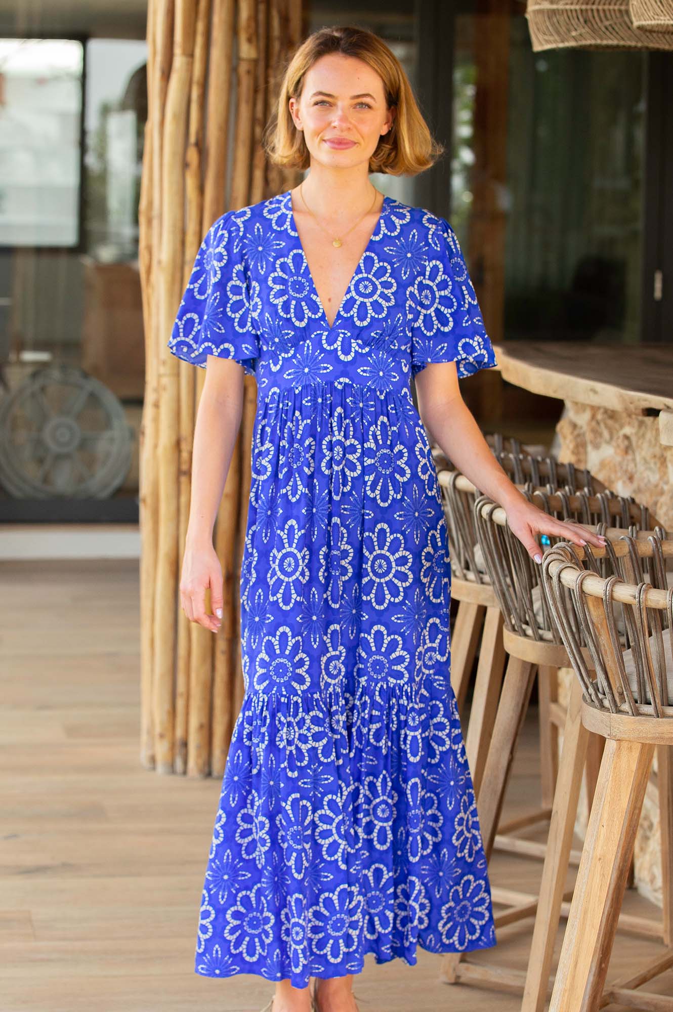 Sylvie EcoVero™ Floral Lace Dress in Cobalt Blue & White | Sustainable Viscose Women's Fashion | Perfect for Weddings & Summer Parties
