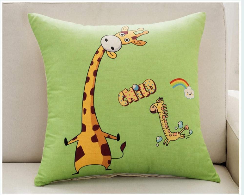 QWE Square Backrest Pillow - Soft Bed Head Cushion with Removable Cover (45x45cm) - Perfect for Sofa, Reading Nook & Kids Room Decor - Giraffe & Animal Cartoon Design