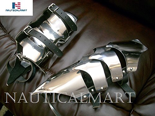NauticalMart Gothic Reticulated Steel Greaves - Medieval Leg Armor for LARP, Cosplay & Renaissance Fairs - Perfect for Historical Reenactments & Fantasy Costumes