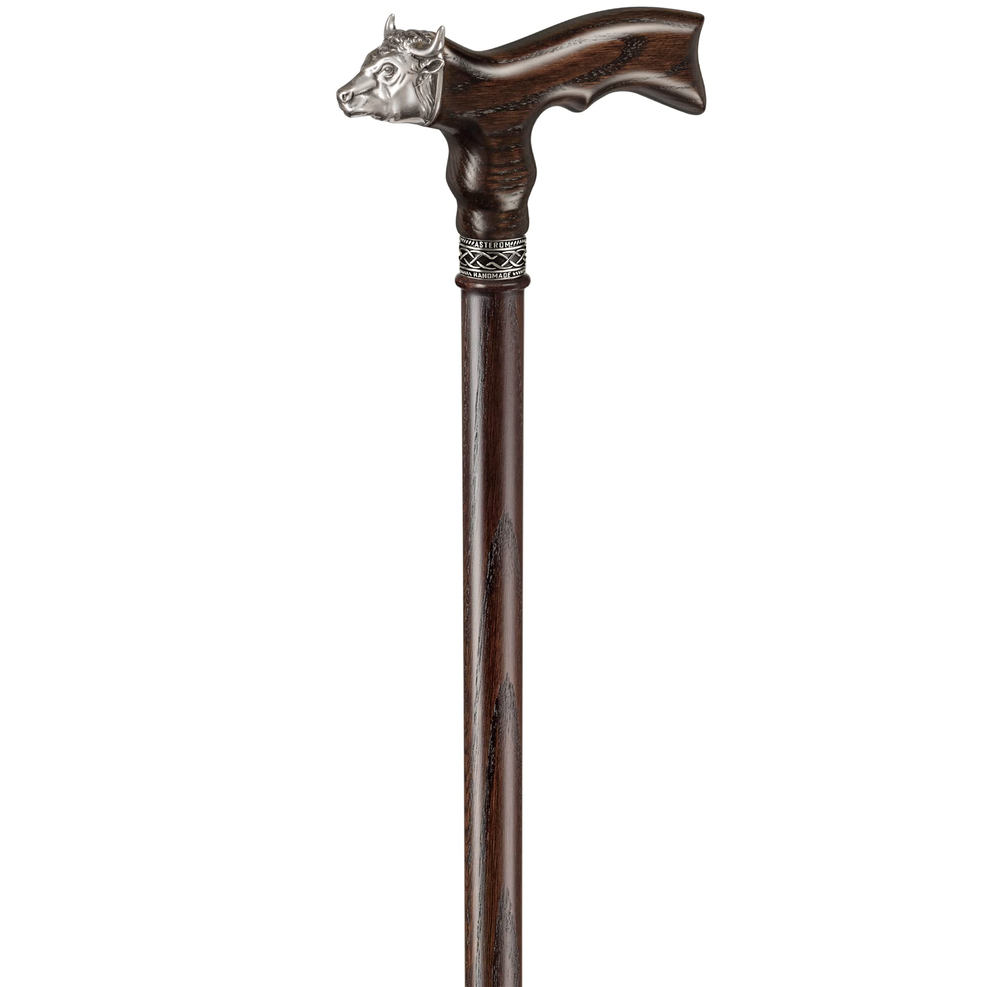 Stylish Handmade Wooden Walking Cane for Men - Bull Head Design - Fashionable Designer Walking Stick for Seniors & Adults - Perfect for Hiking, Travel & Daily Support