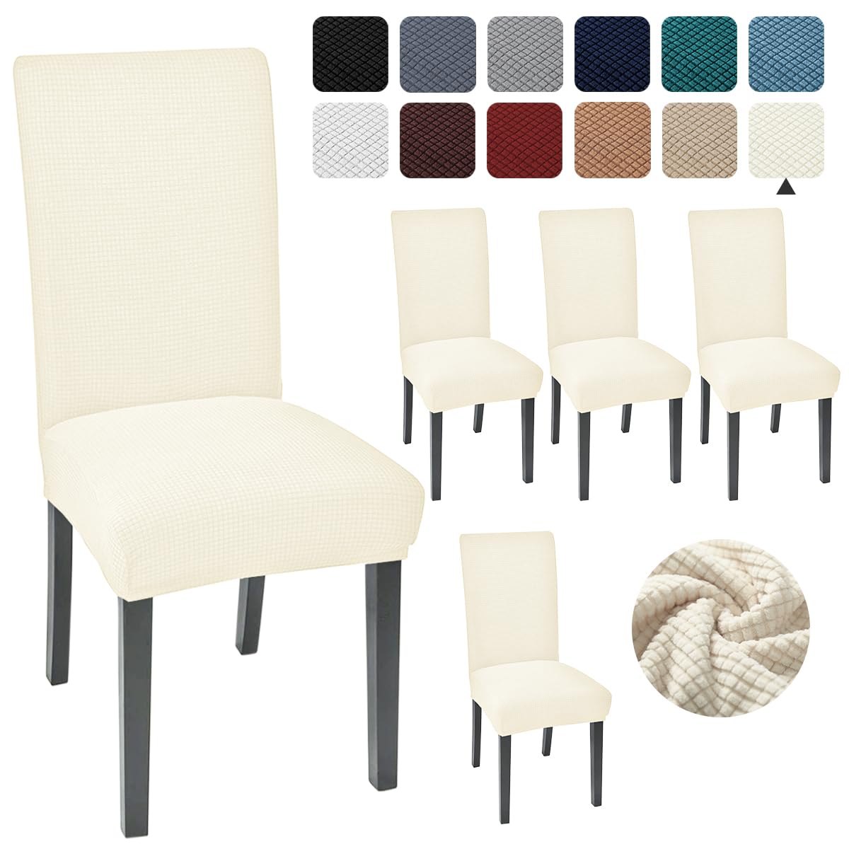 4-Pack Cream Dining Chair Covers - Stretchable Parsons Chair Slipcovers for Kitchen & Dining Room - Washable Seat Covers for Home, Restaurant, and Party Decor