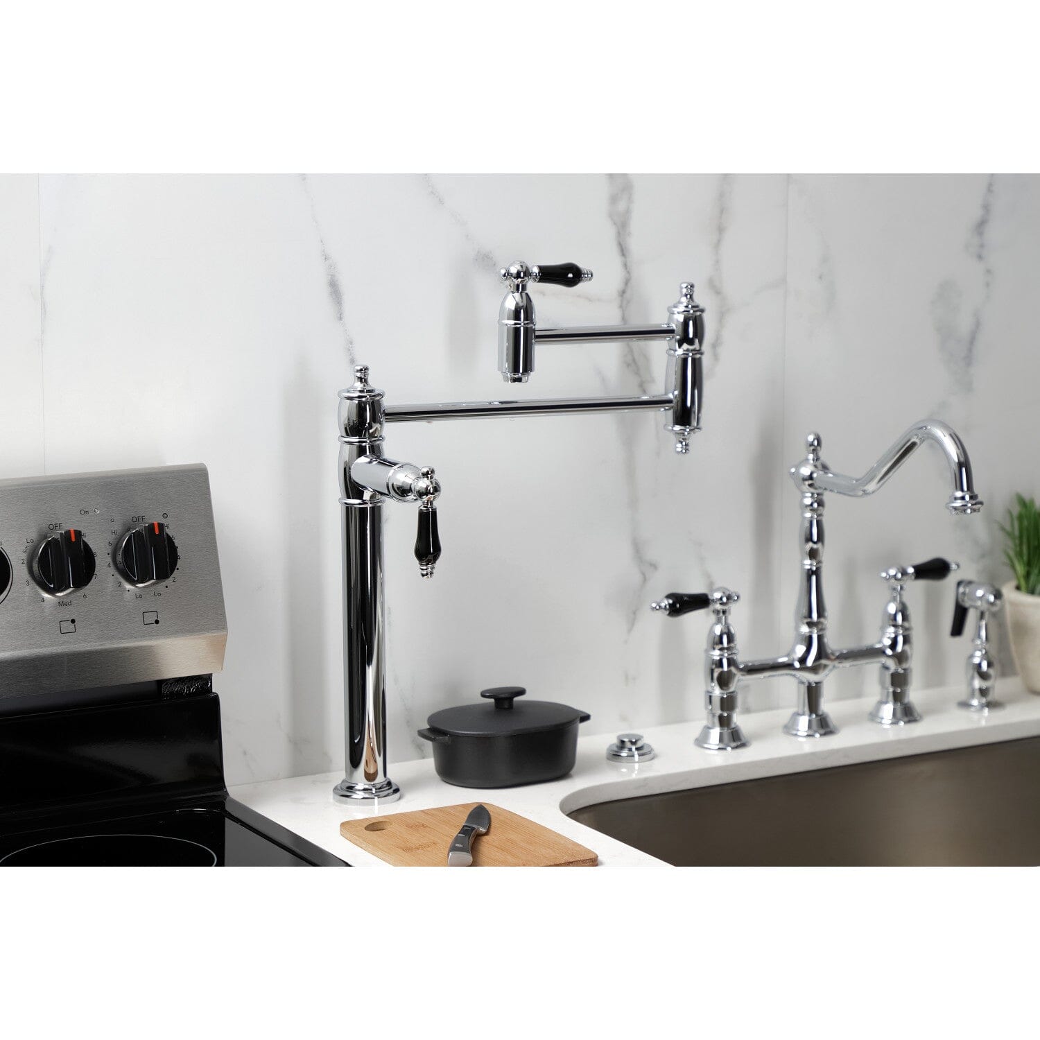 Duchess Two-Handle 1-Hole Deck Mount Pot Filler Faucet - Stainless Steel Kitchen Faucet for Filling Pots & Pans - Perfect for Home Chefs & Cooking Enthusiasts