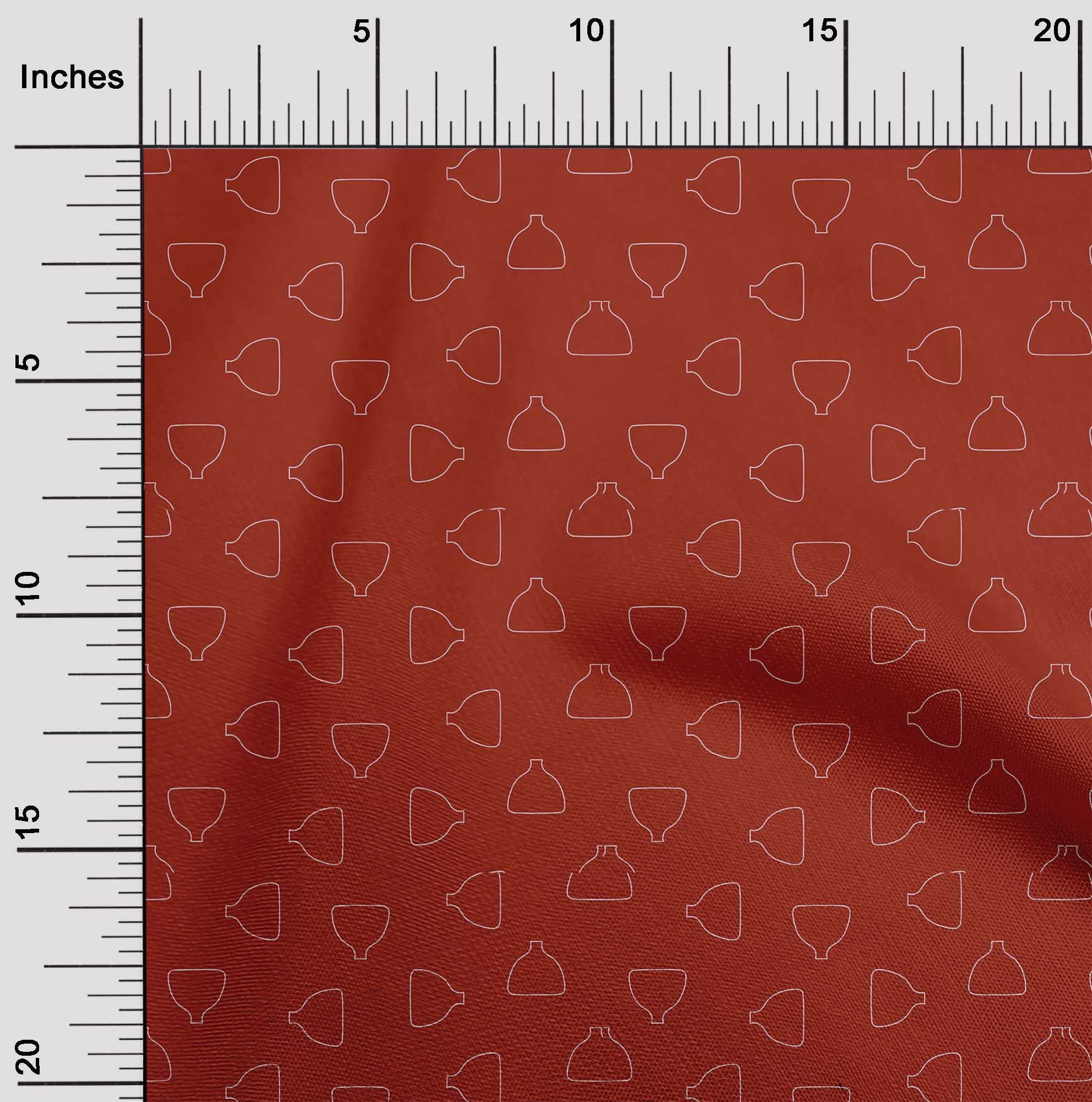 oneOone Polyester Spandex Red Fabric with Plants in Vase Print - 56 Inch Wide DIY Sewing Material for Clothing, Dresses, Home Decor & Crafts