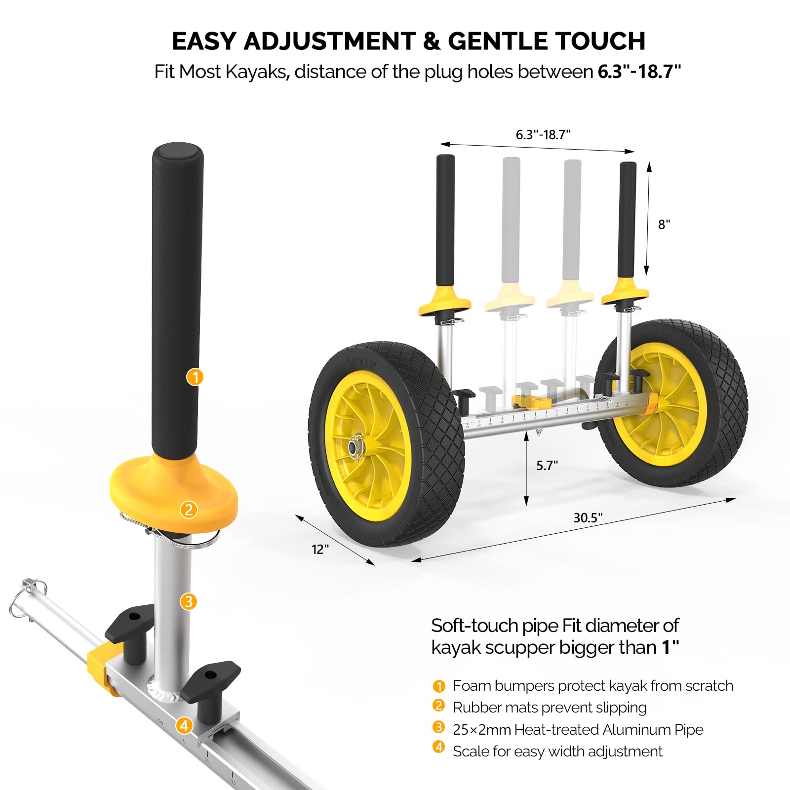 Bonnlo Kayak Cart Dolly - Detachable Canoe Wheels with Solid Tires & Kickstand - Heavy Duty Kayak Trolley for Easy Watercraft Transport - Perfect for Beach, Lake, and River Adventures