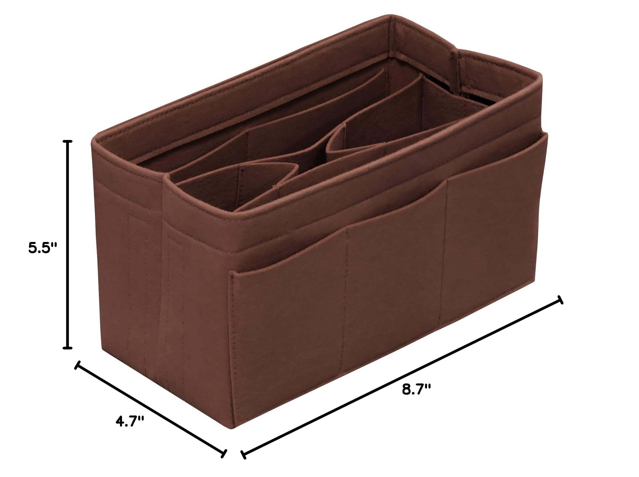 Felt Purse Organizer Insert with 14 Pockets - Small Brown Handbag Organizer for Tote Bags | Perfect for Travel, Work & Everyday Use