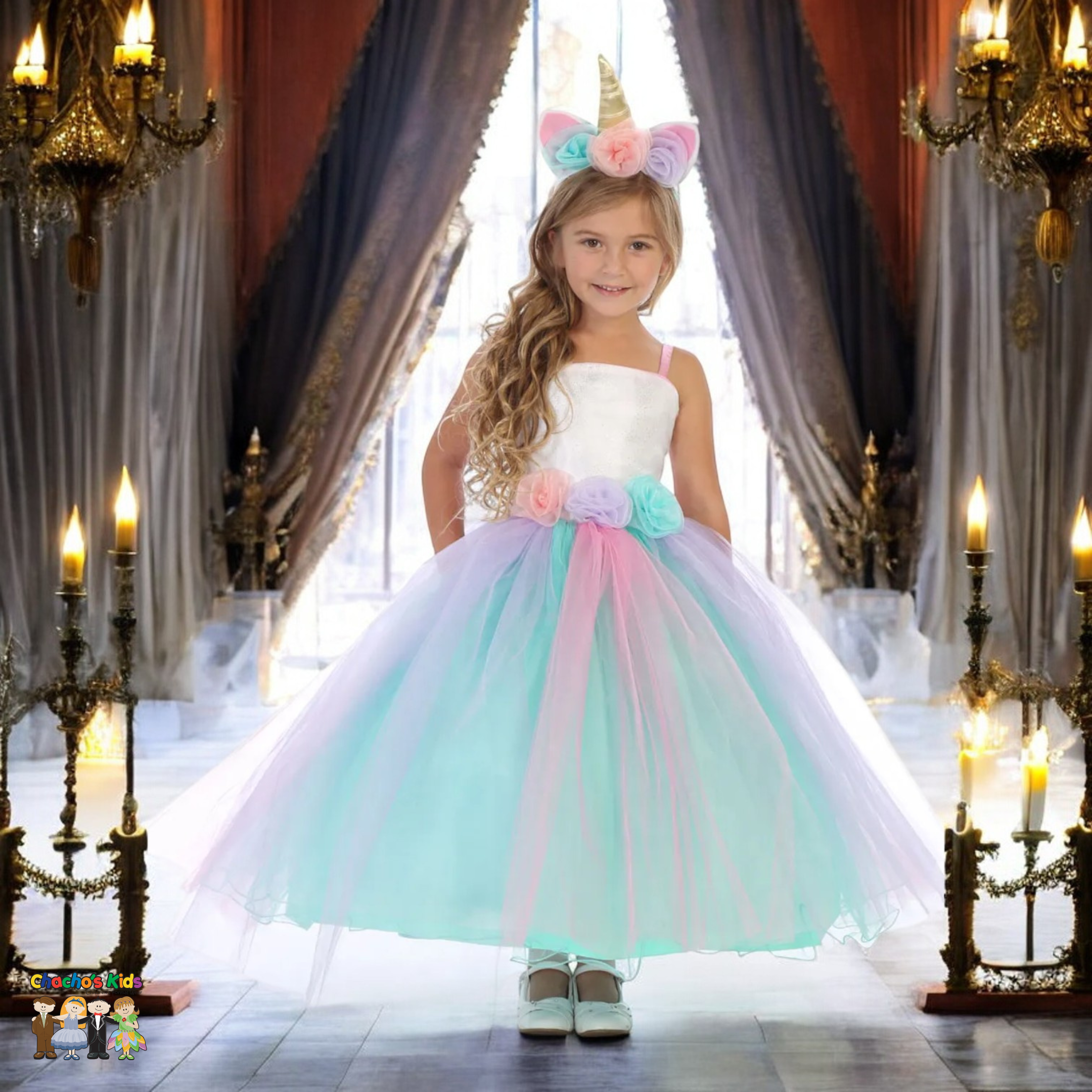 Rainbow Unicorn Princess Dress for Girls - Sparkly Costume for Birthday Party, Halloween & Dress Up Play | Size 1449