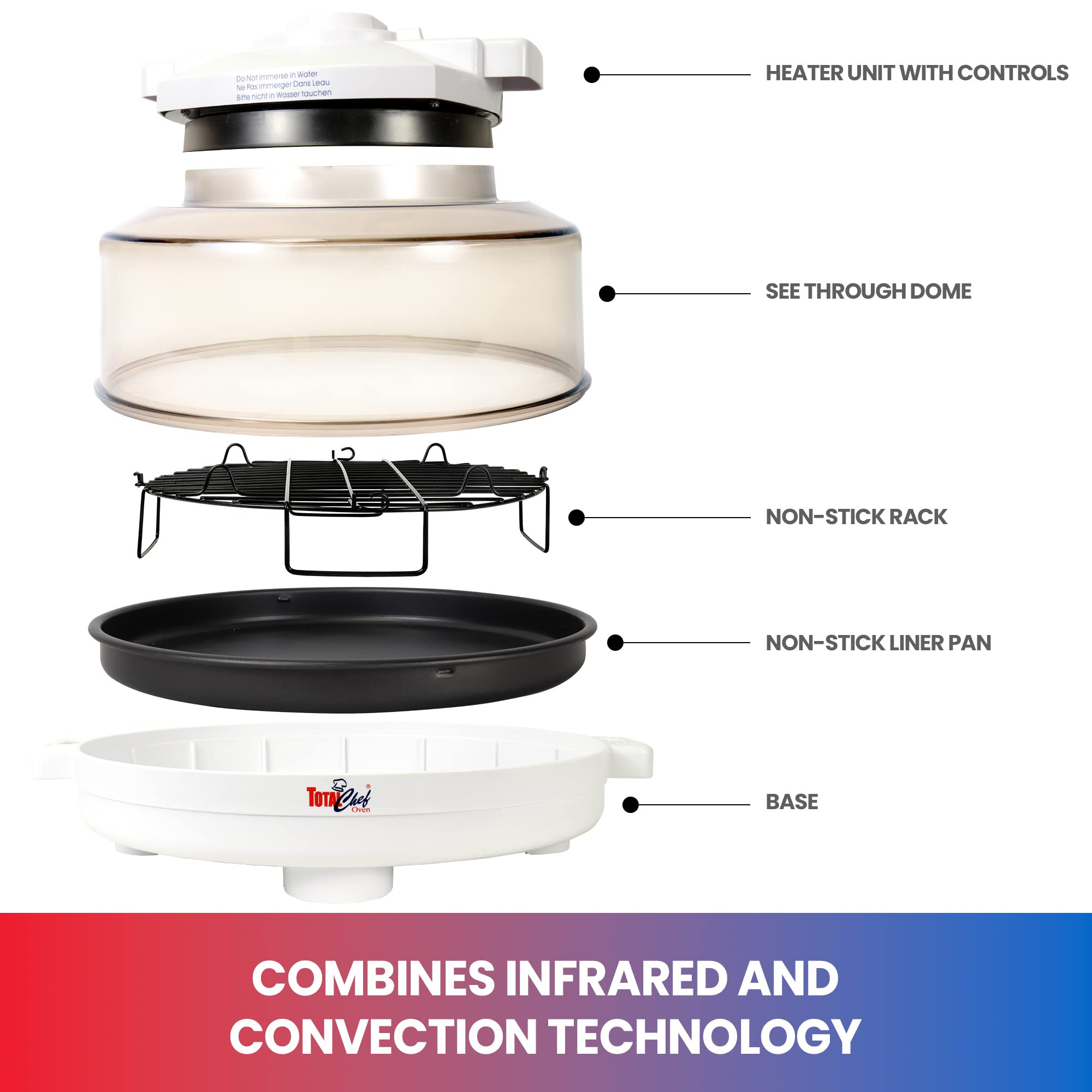 Total Chef 1300W Countertop Infrared Oven with Convection - Air Fry, Roast, Bake, Broil & Steam | Digital Time & Temperature Control | Perfect for Dorm, RV, Apartment & Small Kitchen | Compact White Kitchen Appliance for Healthy Cooking