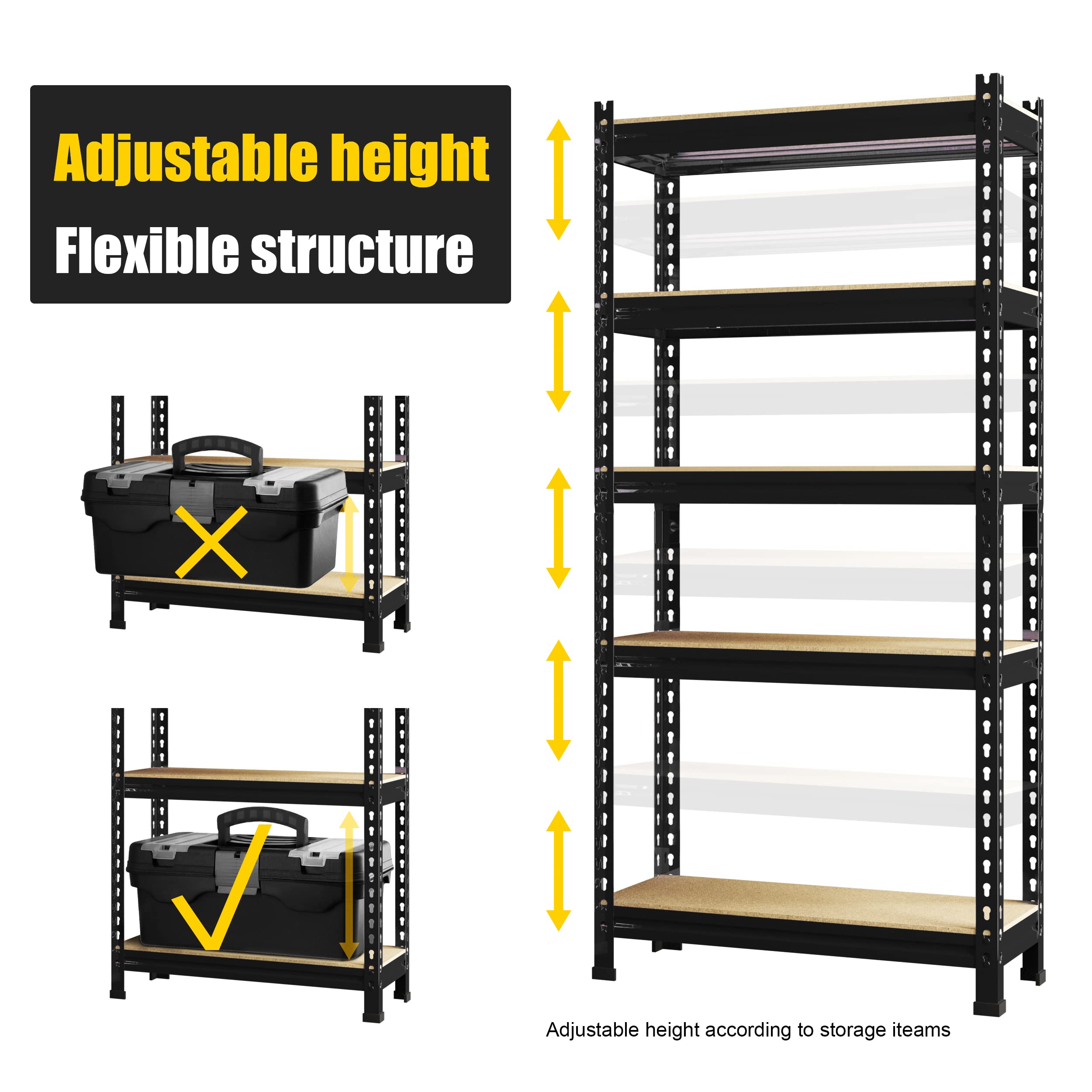 PrimeZone 5-Tier Heavy Duty Metal Storage Shelves - Adjustable Garage Shelving Unit for Warehouse, Pantry, Closet & Kitchen Organization (28