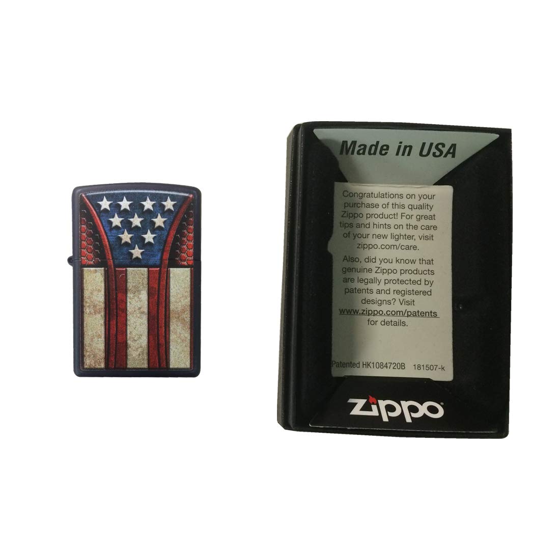 Zippo Custom Lighter - Dark Blue Matte Vintage Americana Flag Design Windproof Refillable Lighter for Outdoor Camping, Hiking & Everyday Carry (ECT)