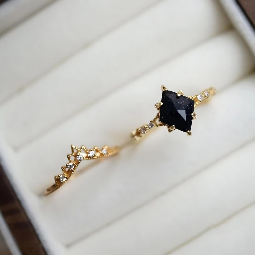 Galaxy Blue Sandstone Star Stone Lace Ring Set | HJZB 064 - Elegant Boho Jewelry for Women, Perfect for Date Nights, Weddings & Special Occasions