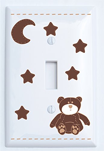 Brown Teddy Bear Light Switch Cover - Single Toggle with Moon & Stars Design - Adorable Nursery Decor for Baby Rooms & Kids Bedrooms - Perfect for Teddy Bear Themed Decorations & Children's Bedroom Accessories
