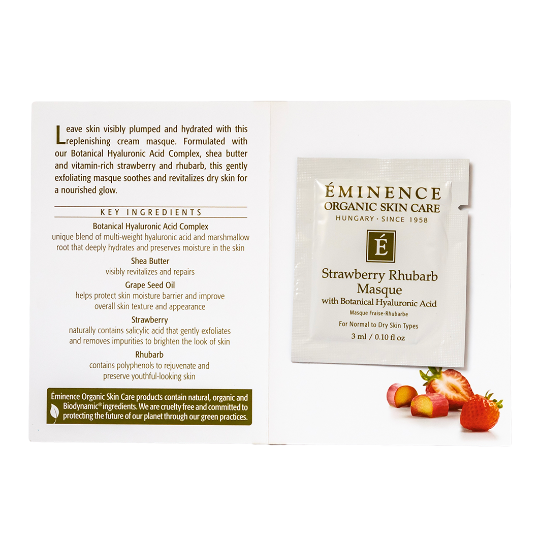Eminence Organics Strawberry Rhubarb Hyaluronic Acid Face Mask - Hydrating & Brightening Facial Treatment for Dry & Dull Skin | Spa Day & Self-Care Essential