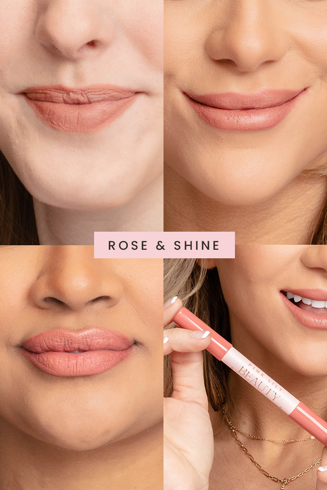 Pink Lily Beauty Double Bloom Dual Lipstick and Lip Liner Set - Rose and Shine | Long-Lasting Matte & Glossy Finish | Perfect for Date Night, Parties & Everyday Wear | FINAL SALE