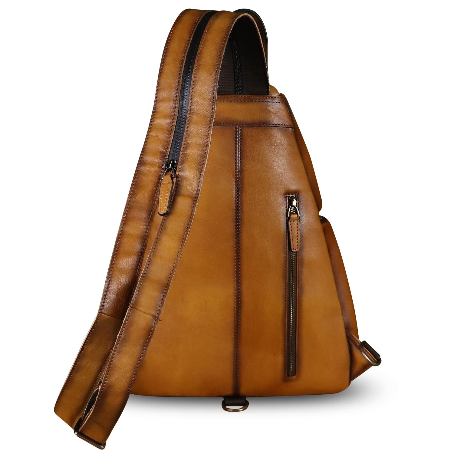 **Genuine Leather Large Sling Bag for Men & Women - Crossbody Chest Shoulder Backpack Purse - Fits iPad & Essentials - Perfect for Travel, Work & Daily Use (Brown)**