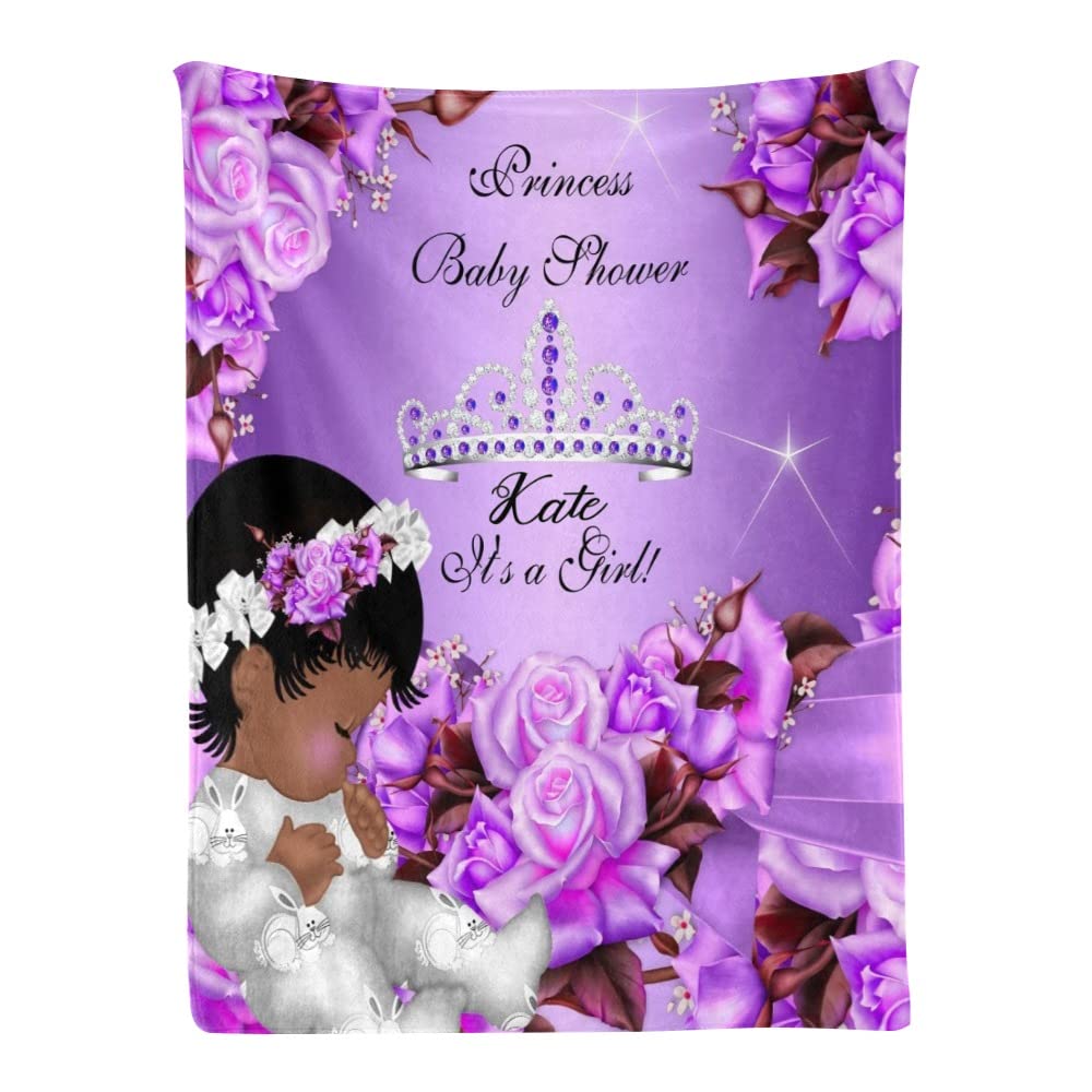 Personalized Baby Blanket - Custom African Girl Purple Flower Swaddle Blanket with Name - 30x40 Inches - Perfect for Baby Showers, Birthdays & Nursery Decor - Soft & Safe for Newborns Boys & Girls
