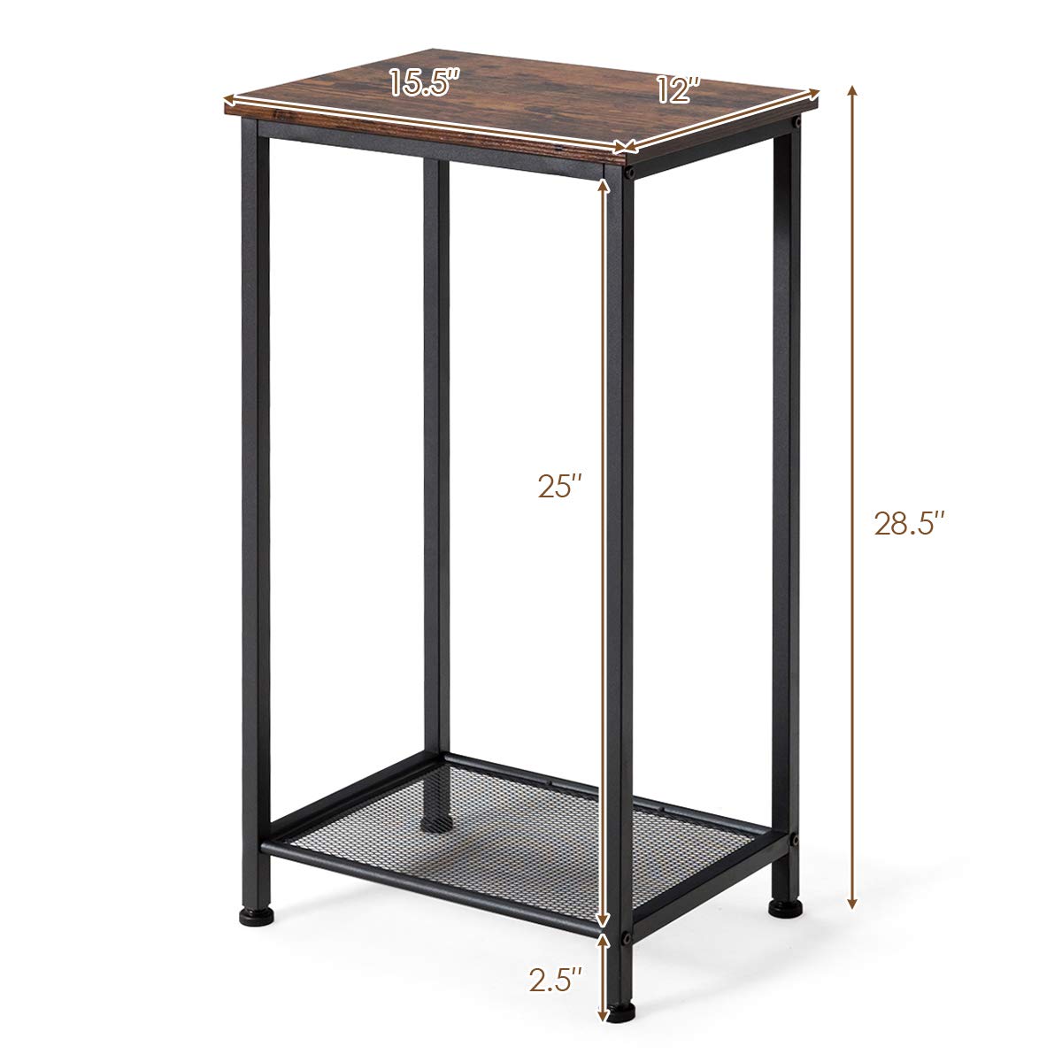 Modern 2-Tier/3-Tier End Table with Metal Mesh Storage - Industrial Style Nightstand for Living Room & Bedroom | Perfect for Small Spaces, Home Office & Apartment Decor