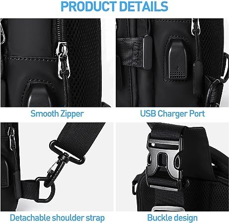 JULEX Men's Waterproof Crossbody Sling Backpack with USB Charging Port - Travel, Hiking & Daily Commute Bag for Men & Women
