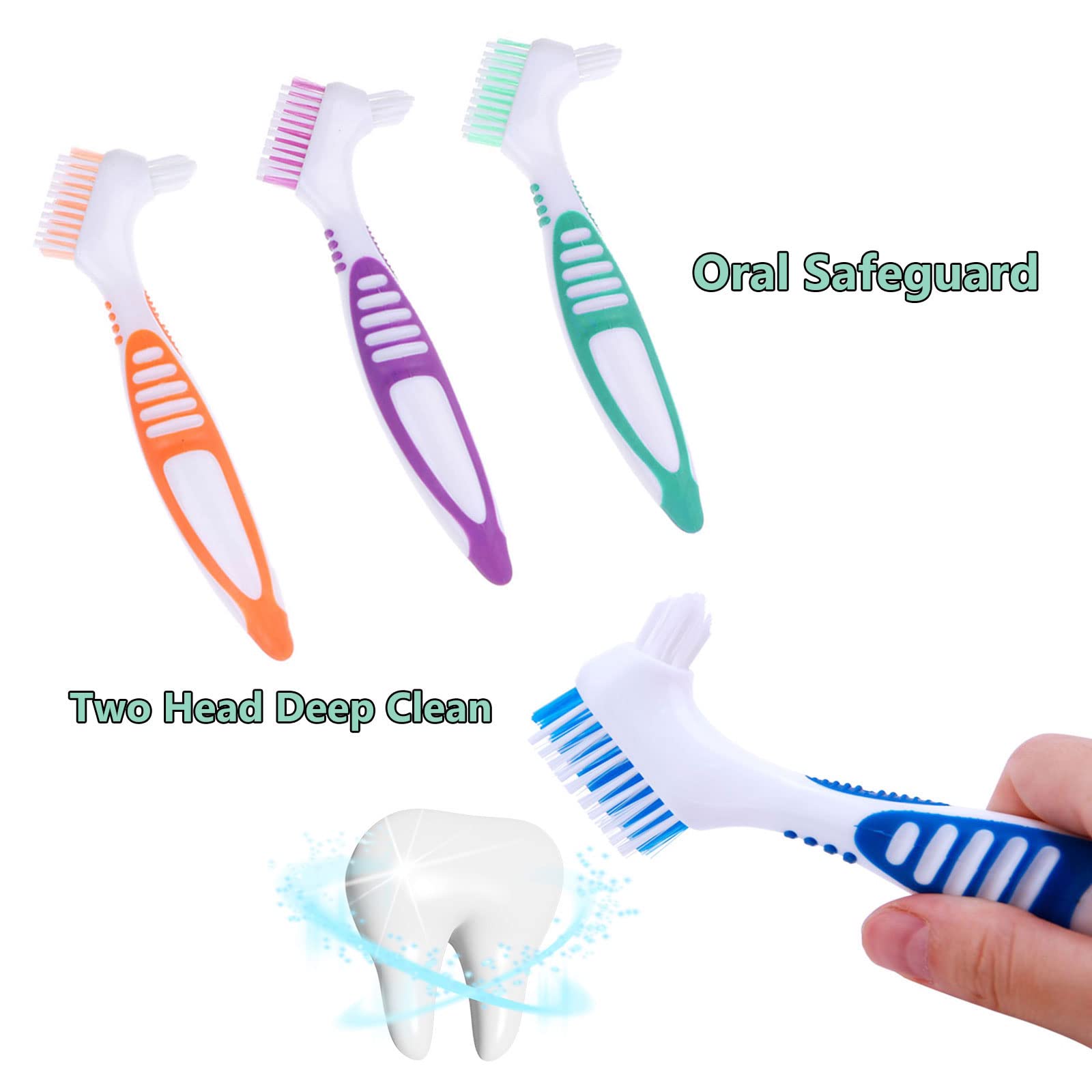 4 Pack Double-Sided Denture Cleaning Brushes - Portable False Teeth Brush Set with 4 Colors for Dentures, Retainers & Aligners - Travel & Home Use