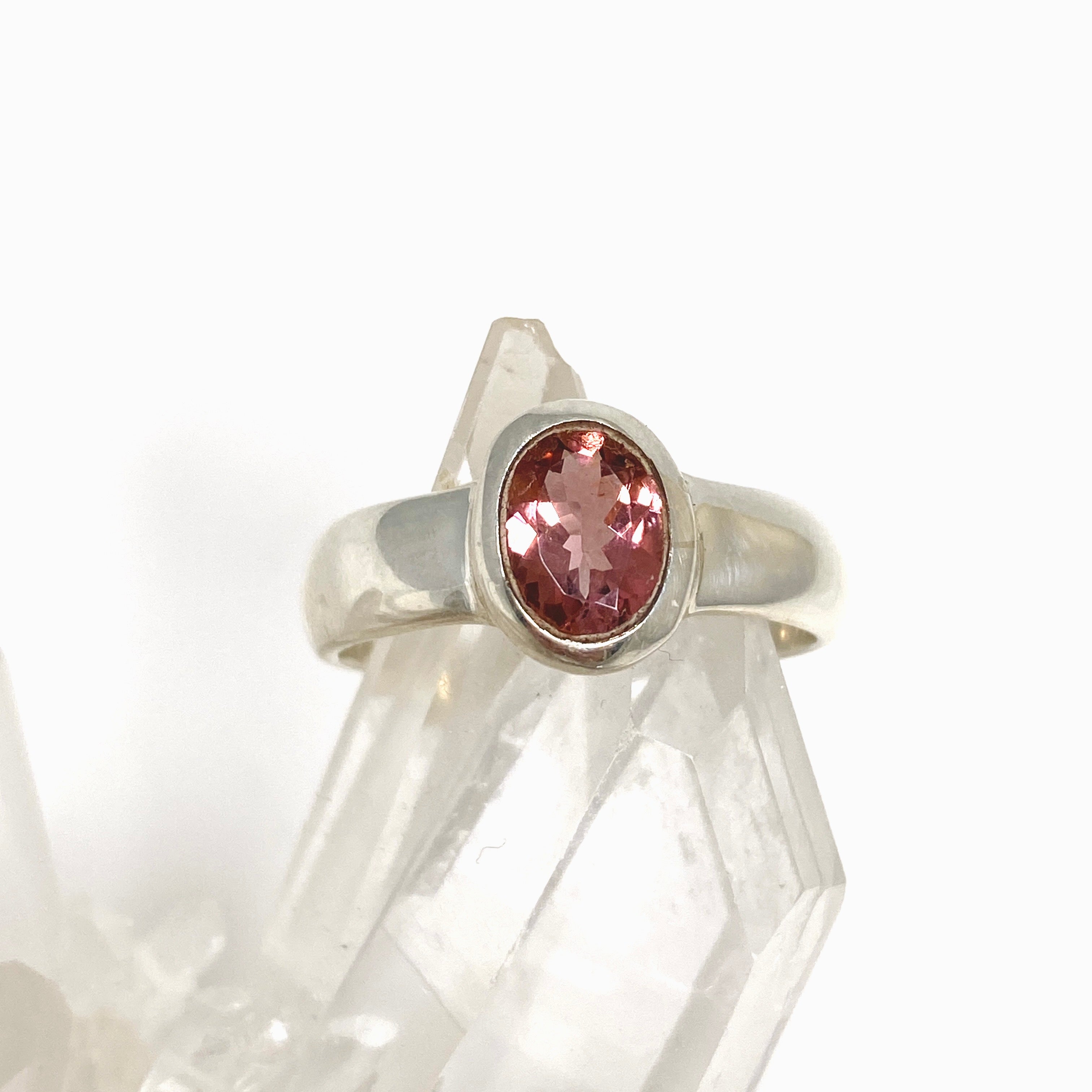 Pink Tourmaline Oval Faceted Ring Size 9 for Women - Elegant Gemstone Jewelry Gift for Birthday, Anniversary & Special Occasions