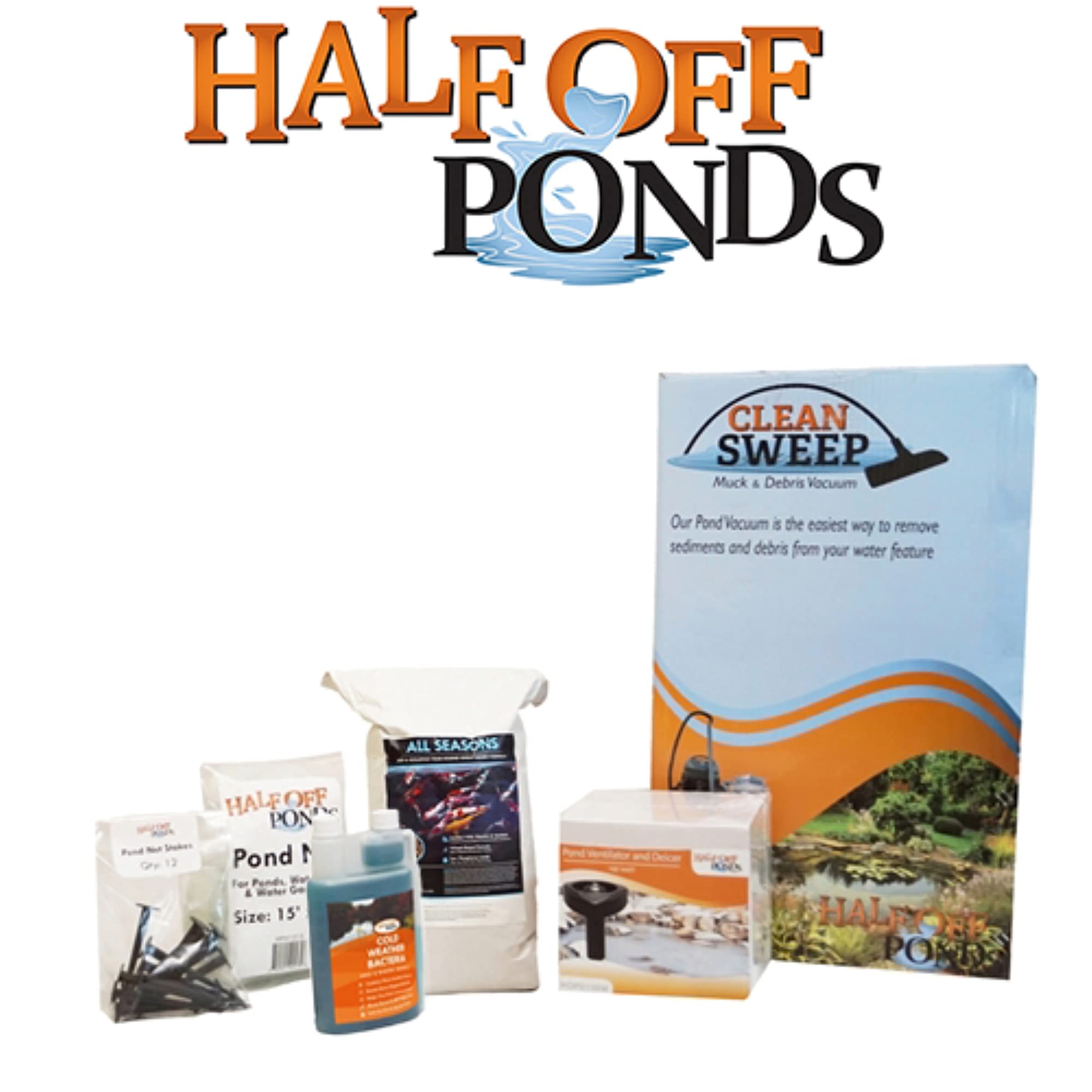 Pond Winterization Kit - Medium Fall & Winter Bundle with Vacuum, Net, Deicer, Cold Weather Fish Food & Bacteria | Ideal for Backyard Ponds, Water Gardens & Koi Ponds During Cold Seasons