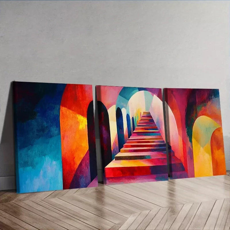 3-Piece Colorful Corridor Wall Art Set - Framed Canvas Prints 40x60cm - High Quality Australian Made Wall Decor - Ready to Hang for Living Room, Bedroom or Office Decoration