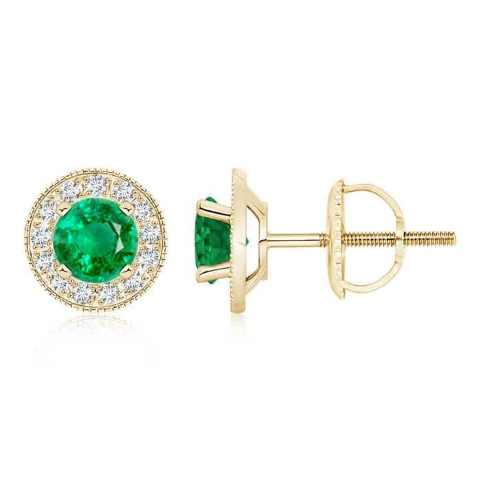 ANGARA Natural Emerald Halo Earrings for Women & Girls in 14K Solid Gold/Platinum | May Birthstone Jewelry Gift for Her | Birthday, Wedding, Anniversary Present | Elegant Everyday Wear & Special Occasion Jewelry