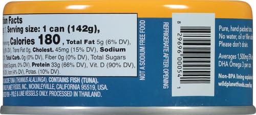 Wild Planet Wild Albacore Tuna - No Salt Added, Sustainably Caught, Non-GMO, Kosher Certified (5 oz Can) - Perfect for Salads, Sandwiches & Healthy Meal Prep