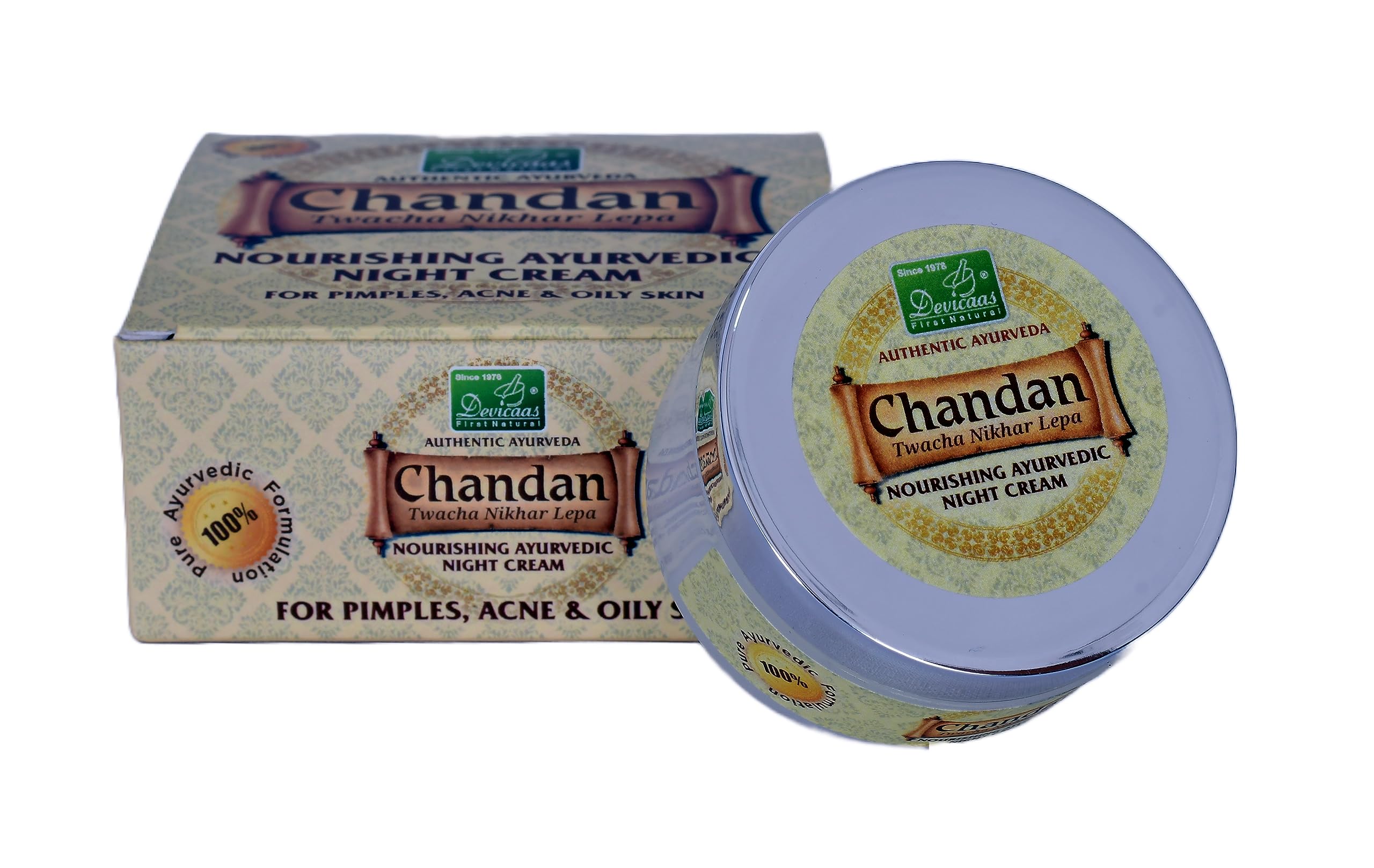 Devicaas Chandan Twacha Nikhar Lepa 50G - Ayurvedic Sandalwood Face Cream for Oily Skin & Acne Control | Reduces Pimples & Soothes Skin | Glow Enhancing Beauty Cream | Perfect for Daily Skincare Routine & Blemish-Prone Skin