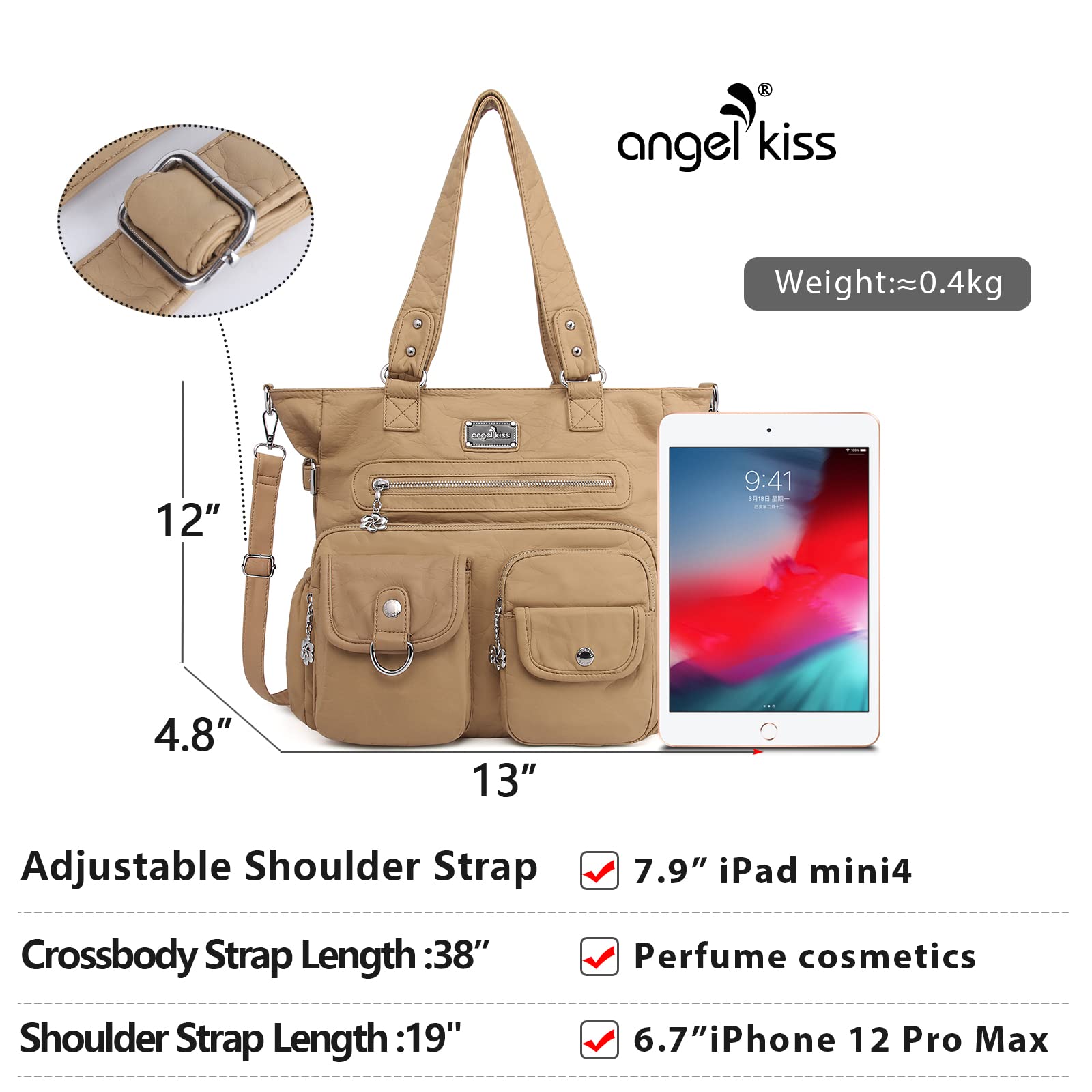 Angelkiss Women's PU Leather Tote Shoulder Bag with Pockets - Stylish Satchel Handbag for Work, Travel & Everyday Use