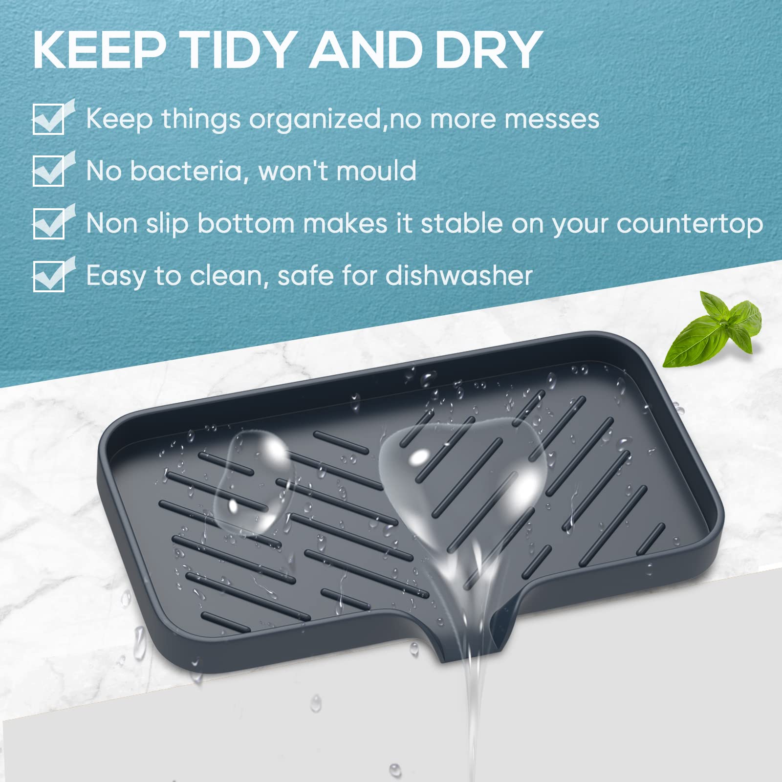 Premium Silicone Soap Tray with Self-Draining Design - Kitchen Sink Sponge Holder & Bathroom Soap Organizer - Perfect for Dish Soap Bottles, Sponges and Dispensers - Ideal for Kitchen Counter, Sink Edge and Bathroom Organization