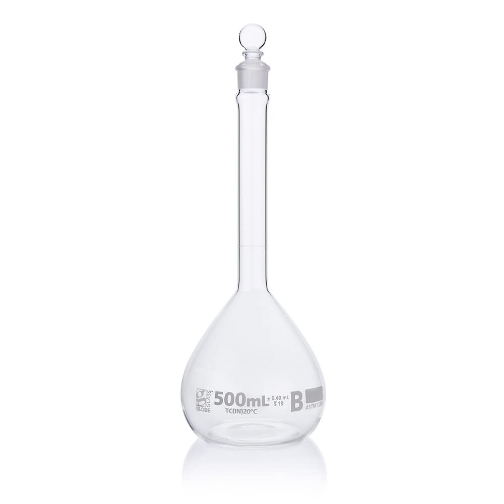500mL Class B Volumetric Flask - Borosilicate Glass 3.3, TC Marked, ASTM E288 Standard (6-Pack) - Perfect for Chemistry Labs, School Experiments & Precise Liquid Measurements