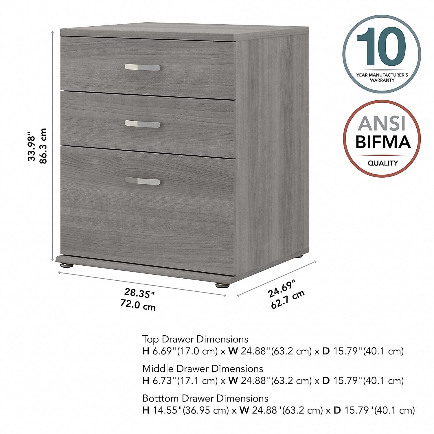 Bush Business Furniture Universal Floor Storage Cabinet with 4 Drawers - Platinum Gray for Office, Home, or Classroom Organization