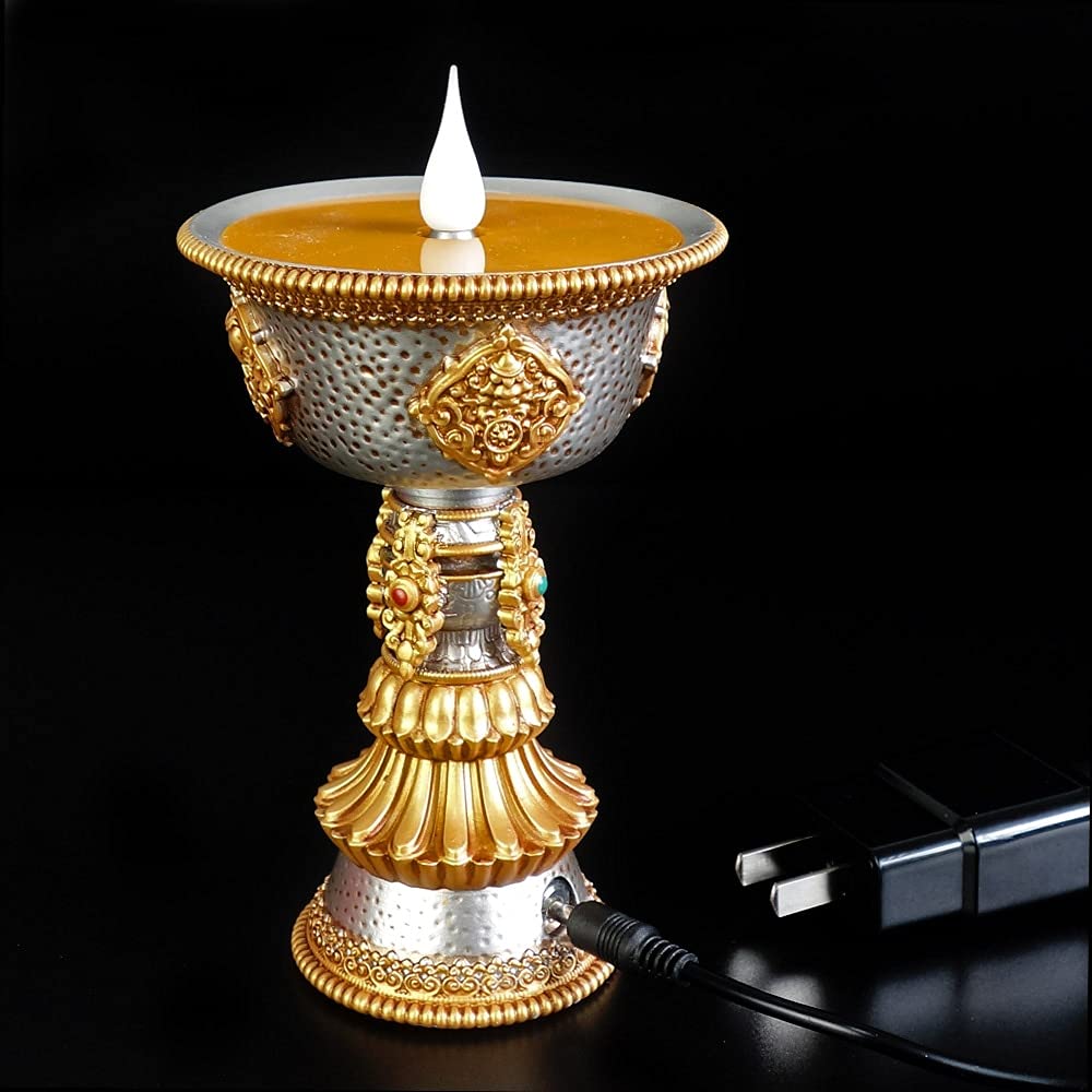 2 Pcs Tibetan LED Candle Butter Lamp - Smokeless Flameless Buddhist Electronic Candles with USB Power - Perfect for Home Decor, Meditation & Spiritual Ceremonies