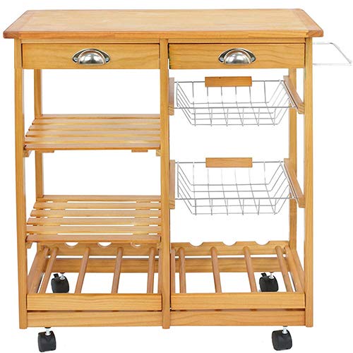 HomGarden Wooden Rolling Kitchen Island Cart with Drawer, Shelves & Basket - Mobile Storage Stand for Microwave, Dining & Countertop - Perfect for Small Kitchens, Apartments & Food Prep Areas