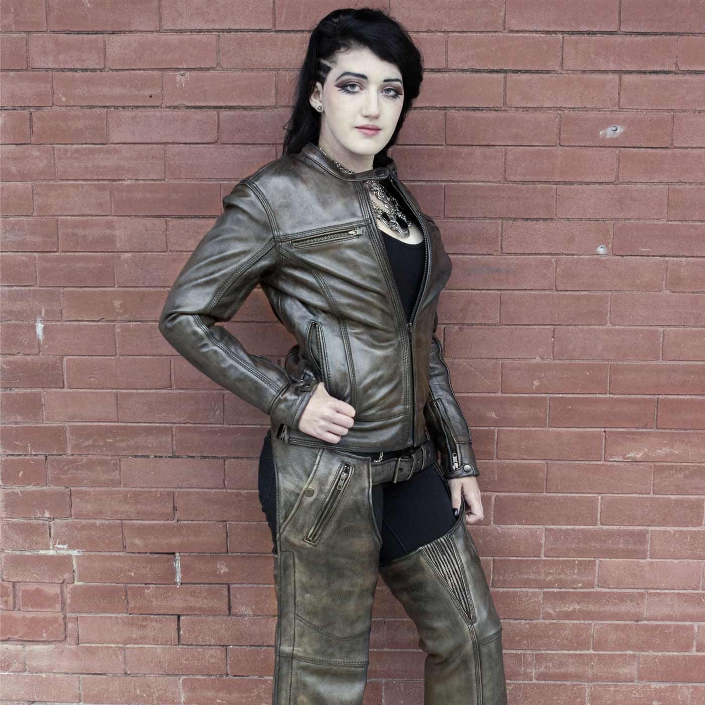 Milwaukee Leather MLL2550 Women's Scooter Distressed Brown Leather Vented Motorcycle Jacket - Stylish & Protective Riding Gear for Urban Commutes & Weekend Adventures