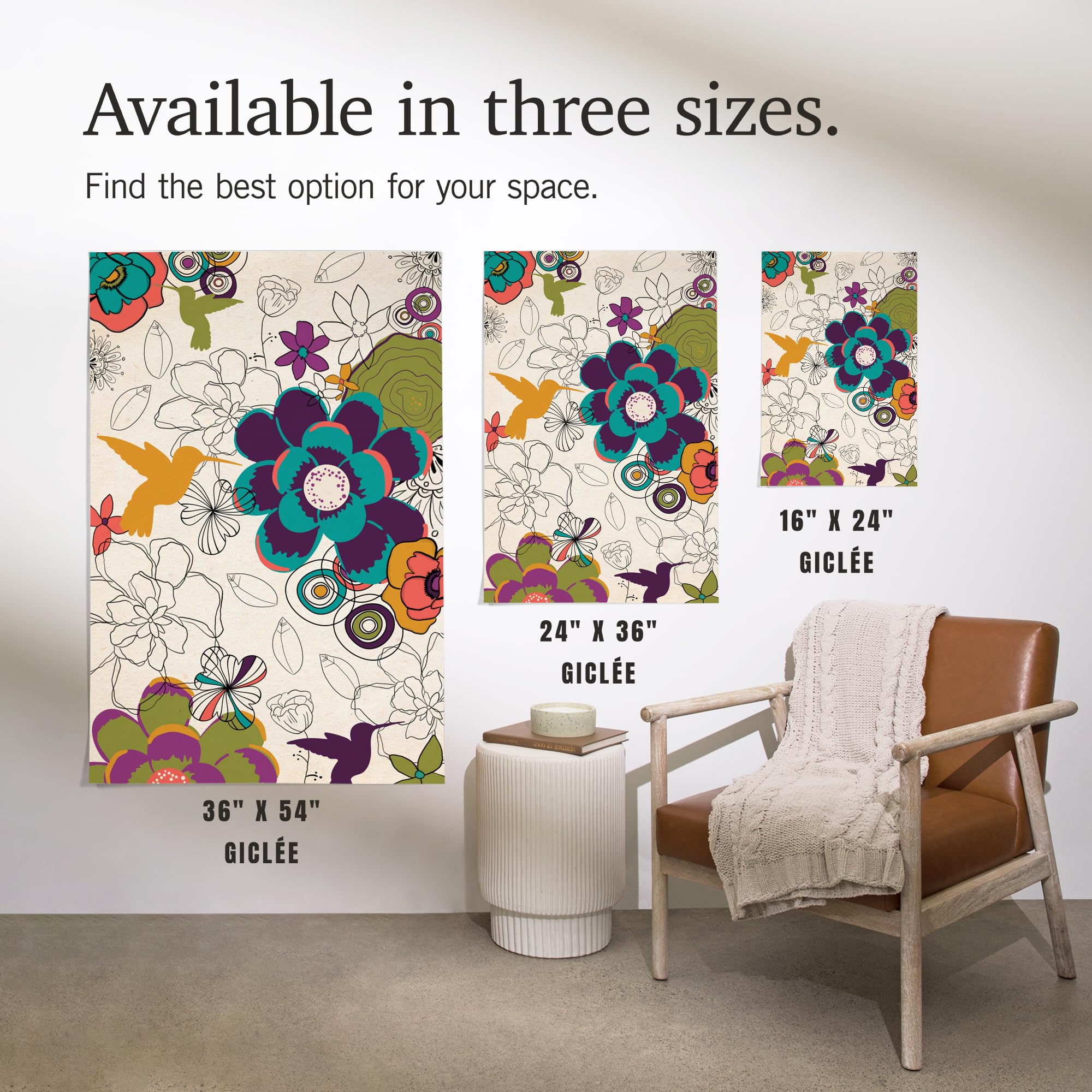 Lantern Press 16x24 Inch Giclee Art Print - Hummingbirds and Flowers Wall Decor for Living Room, Bedroom & Office | Premium Canvas Painting for Home Decoration