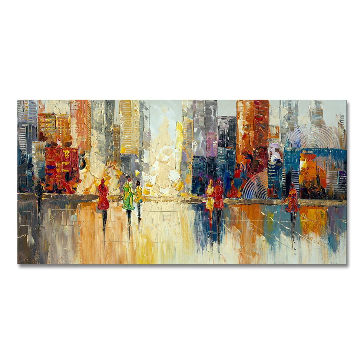 Large Abstract Cityscape Canvas Wall Art - Modern New York City Painting, Romantic Street Scenery for Home, Office & Bathroom Decor | Perfect for Living Room, Bedroom & Workspace Aesthetics