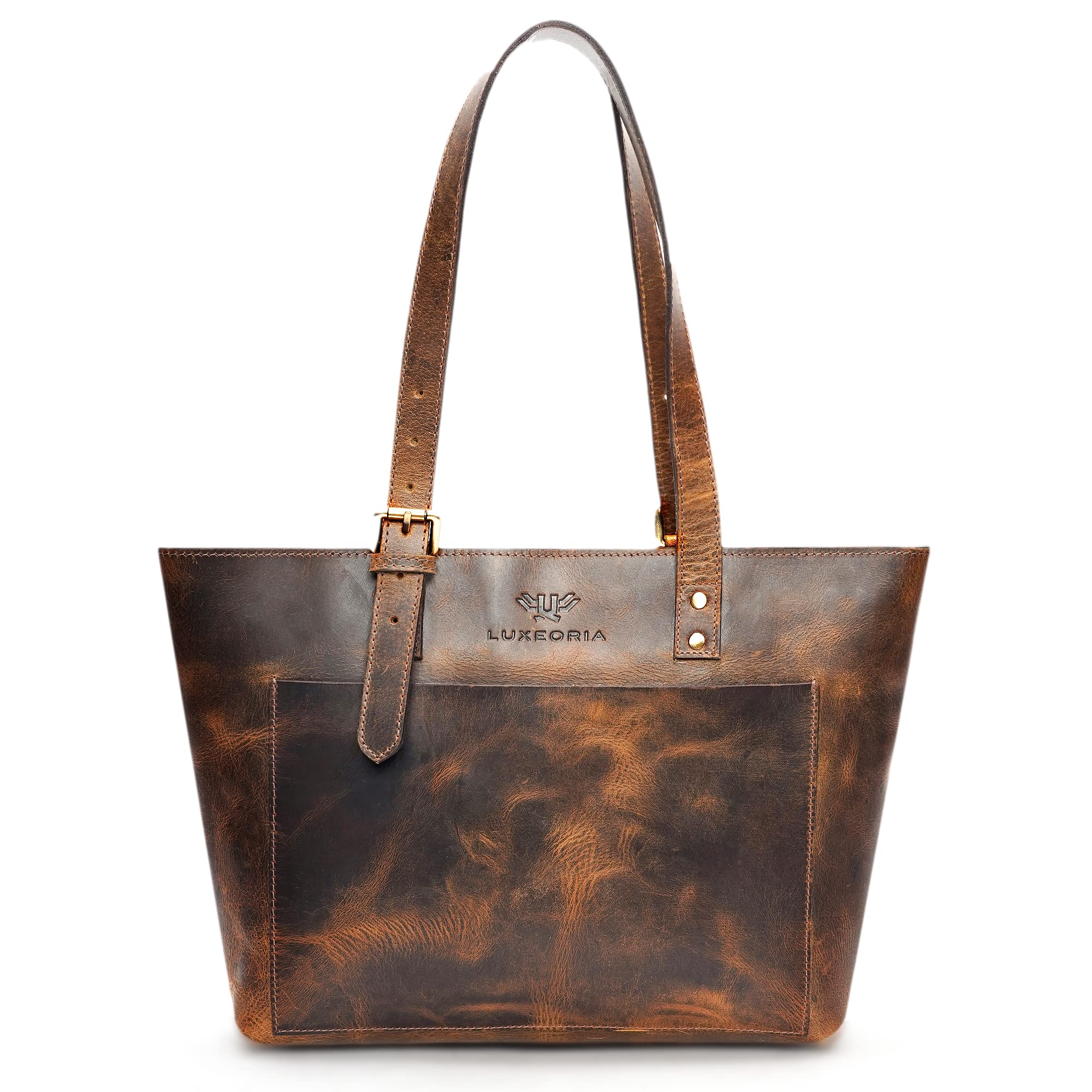 Luxeoria Genuine Leather Tote Bag for Women - Handcrafted Large Designer Shoulder Bag with Zipper Closure | Perfect for Work, Travel & Everyday Use