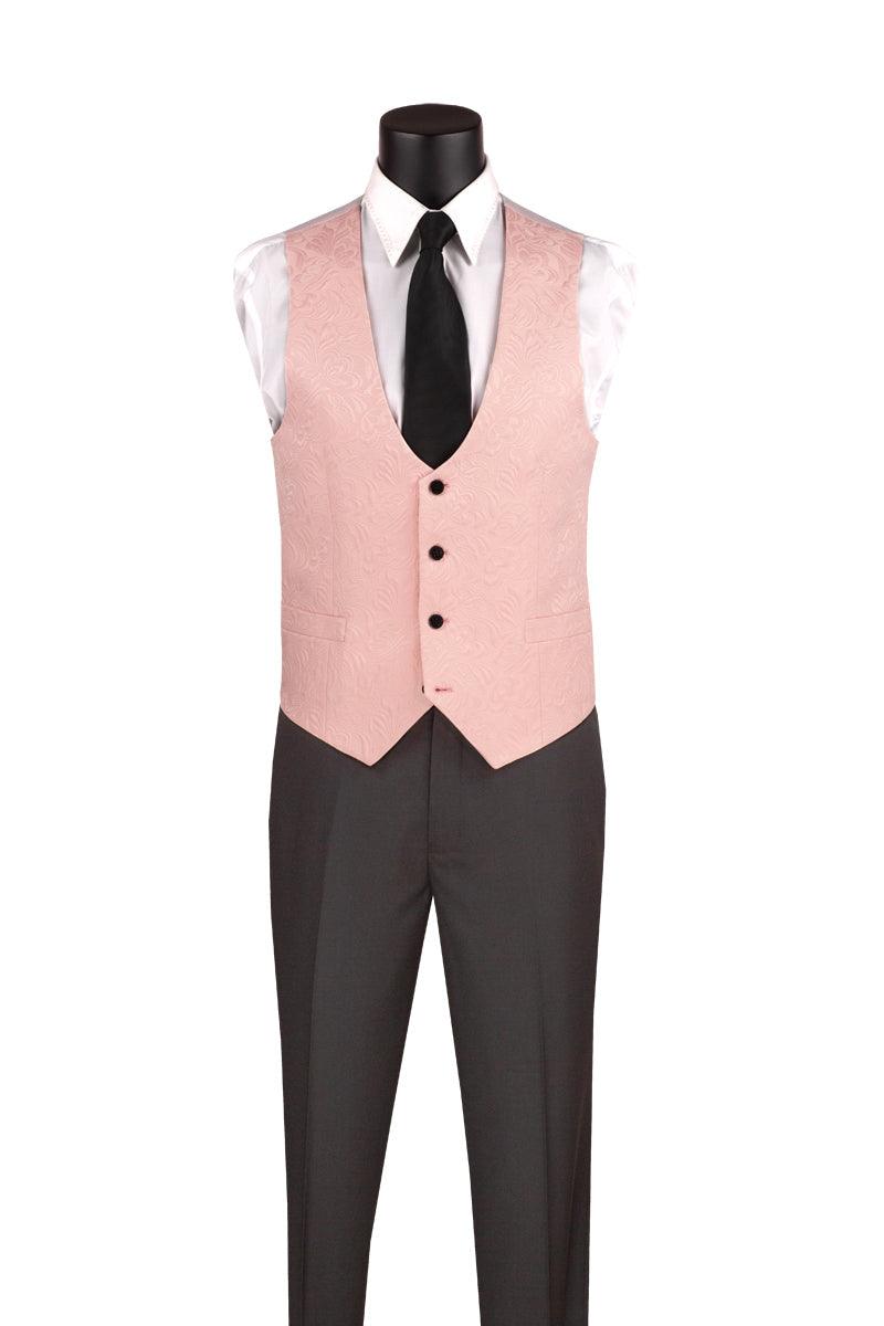 Elegant Pink Jacquard Three-Piece Slim Fit Tuxedo Suit for Men - Formal Wedding, Prom, Gala & Special Occasions