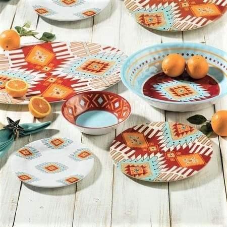 Premium Southwest Design Melamine Dinnerware Set - 14-Piece Durable & Lightweight Plates & Bowls for Outdoor Dining, Picnics, Camping & RV Trips