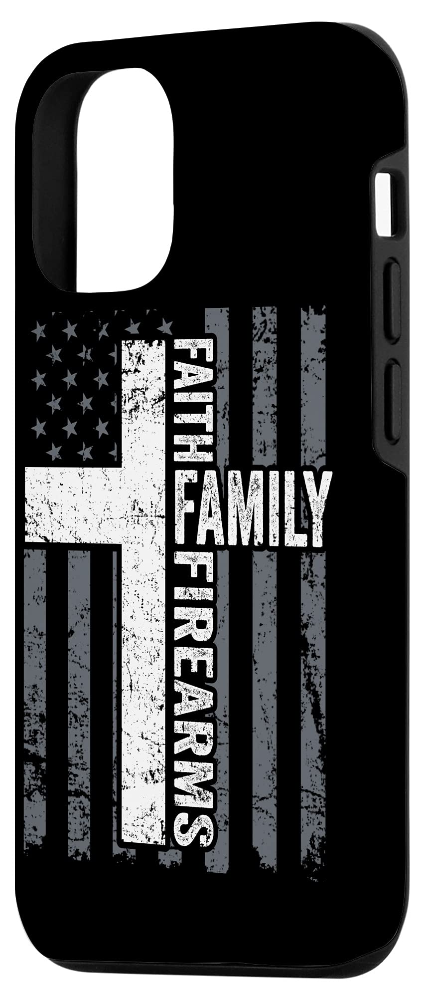 iPhone 12/12 Pro Patriotic Case - Faith Family Firearms Design with American Flag | Funny Pro-God & Guns Protective Cover for Apple iPhone 12/12 Pro - Perfect for Outdoor Enthusiasts & Patriotic Americans