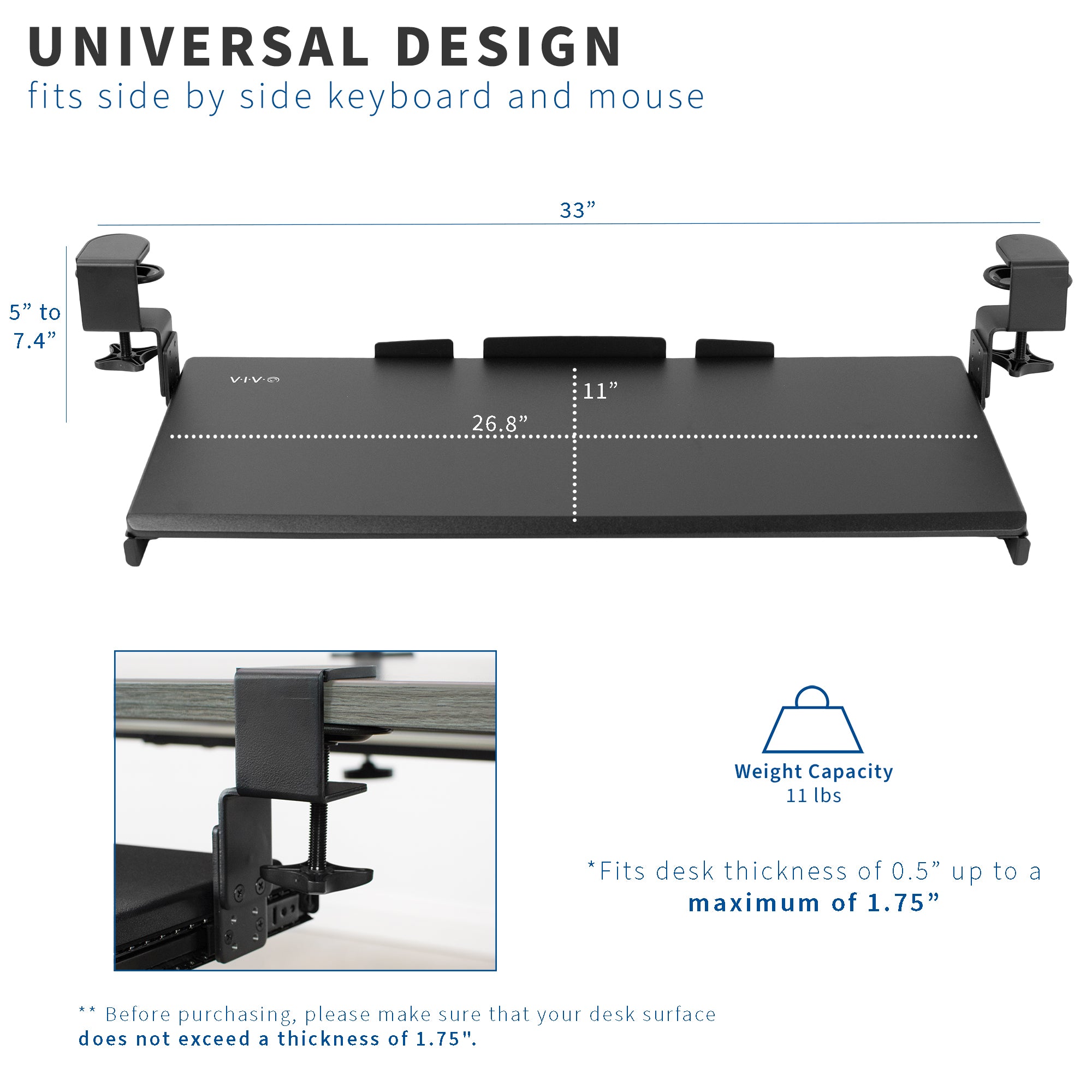 Ergonomic Clamp-On Keyboard Tray - Adjustable Under Desk Keyboard Holder for Computer Workstation - Perfect for Office, Gaming & Home Workspace Setup