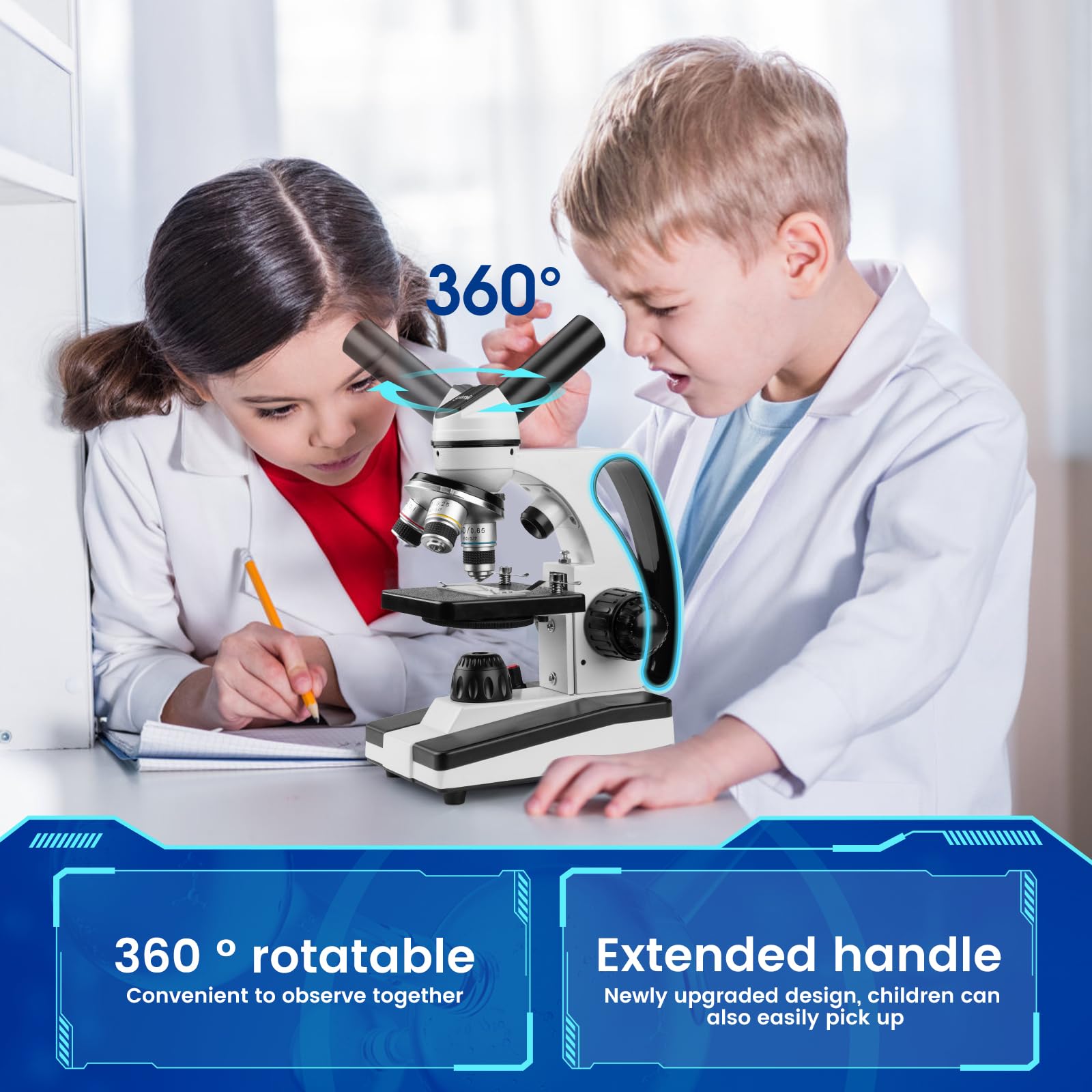 40X-2000X Compound Monocular Microscope for Adults & Kids - Professional Student Microscope for School Lab, Home Education with Slides Set & Phone Adapter - Perfect for Science Experiments, Biology Studies & STEM Learning