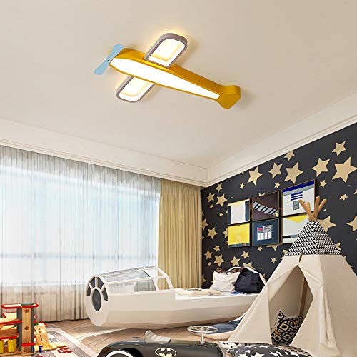 Dimmable LED Flush Ceiling Light - Airplane Shaped Metal Propeller Design, Stepless Dimming, Yellow - Perfect for Kids Bedroom, Nursery, Children's Room & Playroom (21 Inch) - Ideal for Nighttime Reading & Themed Decor