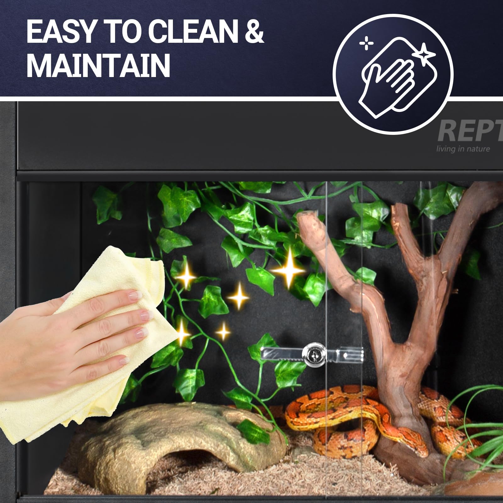 REPTI ZOO 34 Gallon PVC Reptile Terrarium Tank - 24x18x18 Inch Leopard Gecko Enclosure with Glass Sliding Door & Top Screen Ventilation - Ideal for Bearded Dragons, Hermit Crabs, Lizards & Small Reptiles - Perfect for Home, Classroom or Office Habitat Setup