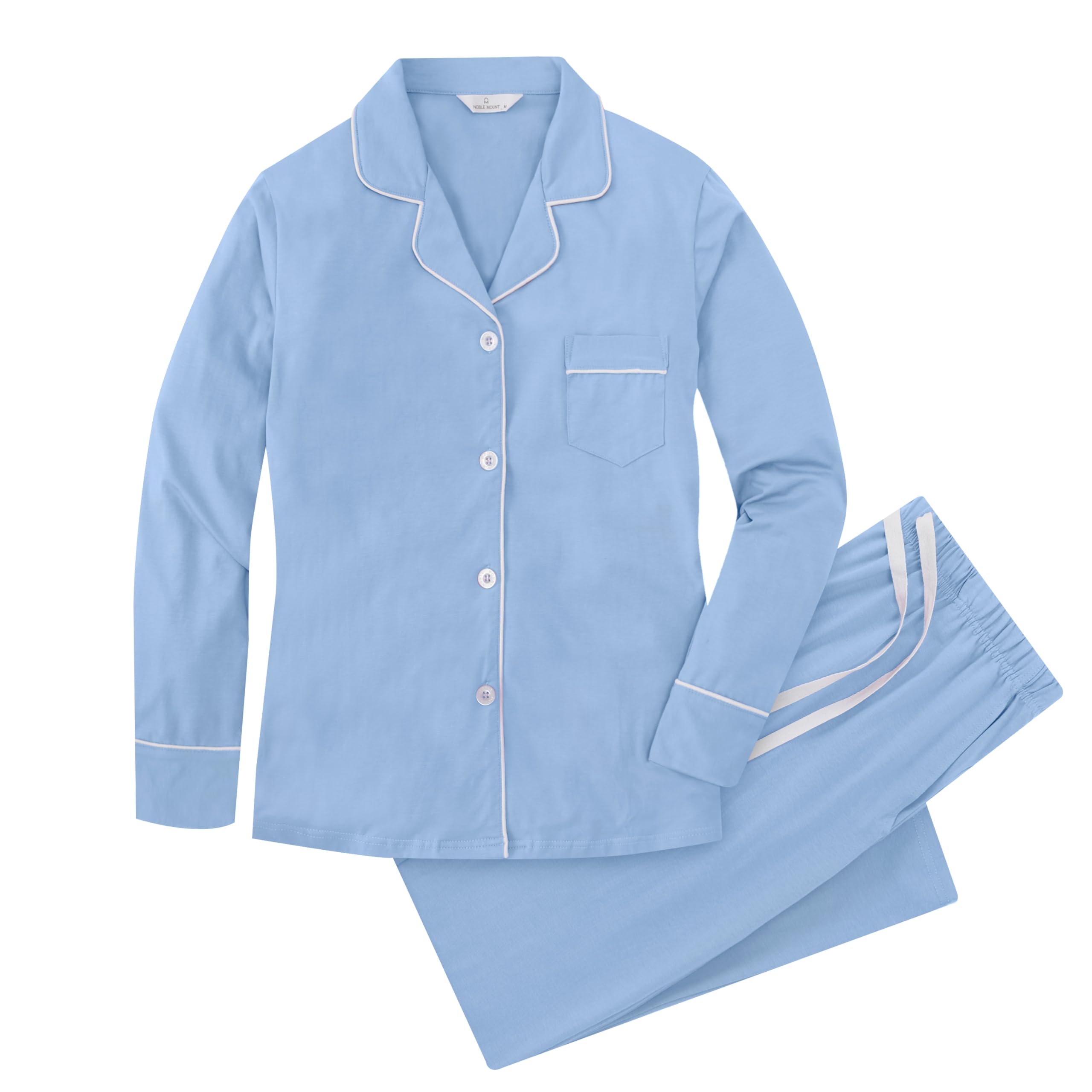 Premium Soft Cotton Women's Pajama Set - Long Sleeve Button Down Sleep Shirt & Full-Length Lounge Pants with Pockets | Cozy Nightwear for Relaxing at Home, Sleepovers & Gift Giving