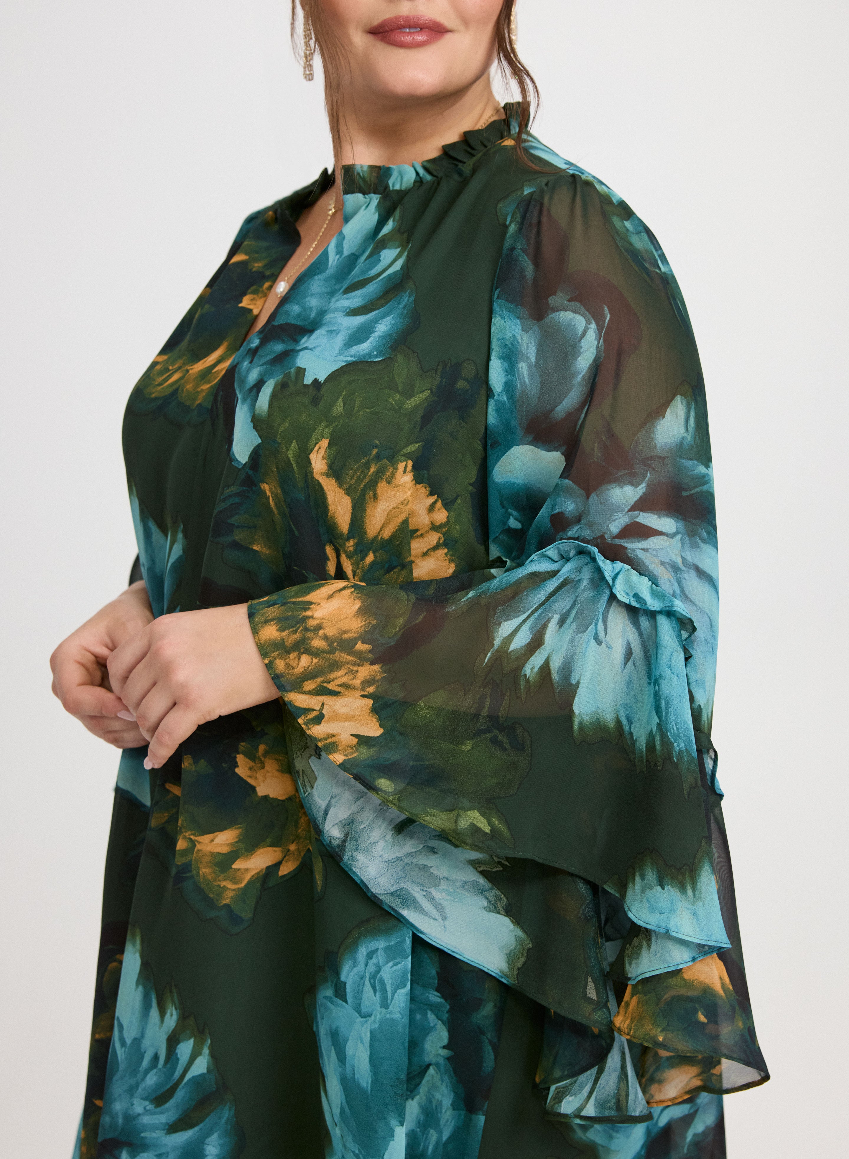 Floral Bell Sleeve Dress for Women - Elegant Boho Maxi Dress with Flowy Bell Sleeves - Perfect for Weddings, Parties & Summer Vacations