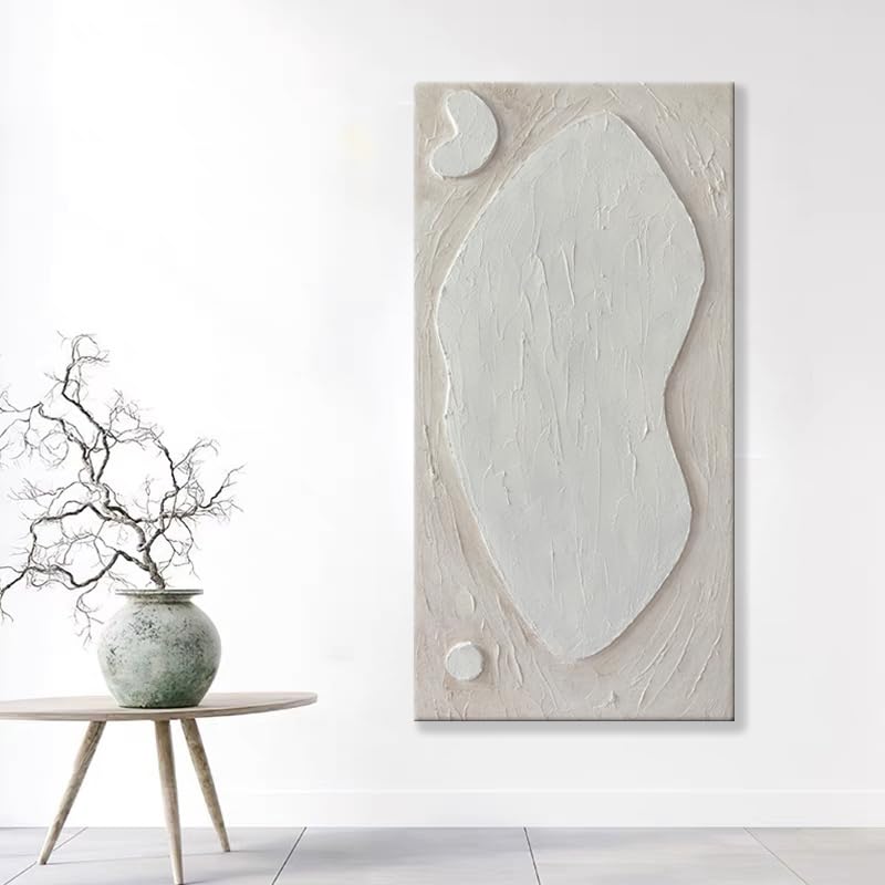 Yao or Miao White Textured Abstract Canvas Wall Art - 24x48 Inch 3D Hand Painted Oil Painting, Large Vertical Plaster Wall Decor for Living Room, Bedroom & Office | Modern Home & Office Decor