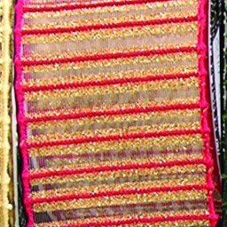 The Ribbon People Semi-Sheer Metallic Red and Gold Striped Wired Craft Ribbon - 4 Inch x 20 Yards for Gift Wrapping, Holiday Decorations, DIY Crafts and Party Supplies