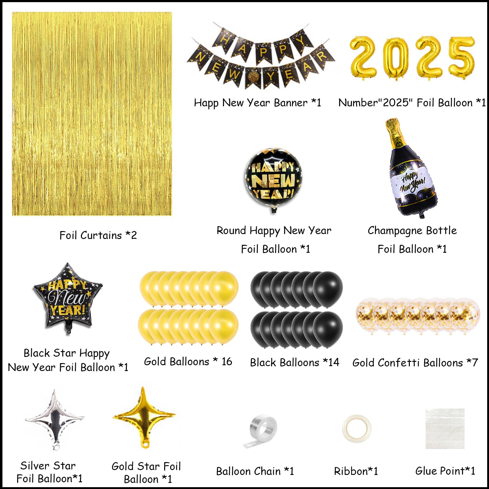 2025 New Year's Eve Party Decorations - Black & Gold NYE Party Supplies for Countdown & Celebration | Happy New Year 2025 Decor for Home, Office & Ballroom Parties